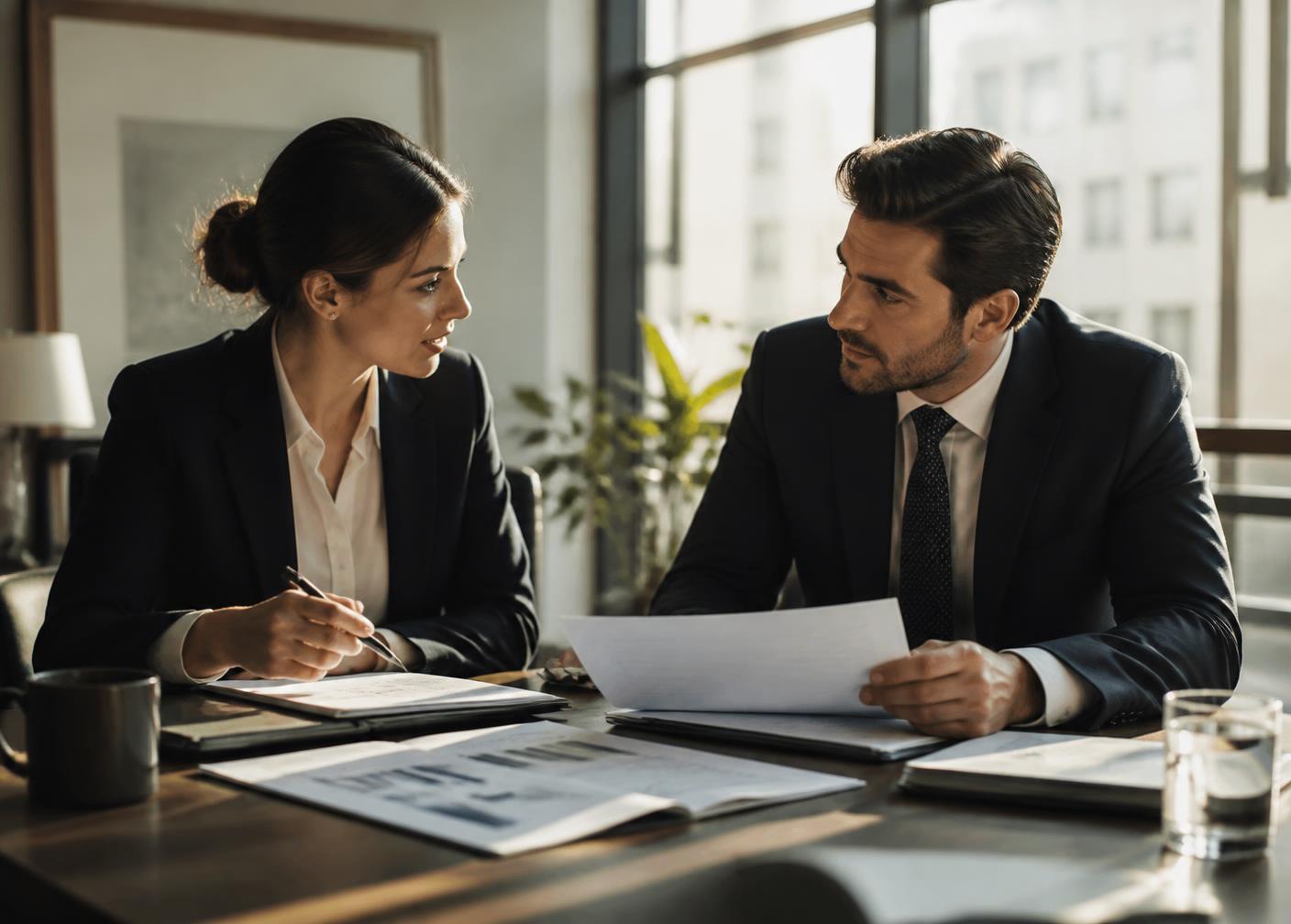 Advisors reviewing financial statements with a client